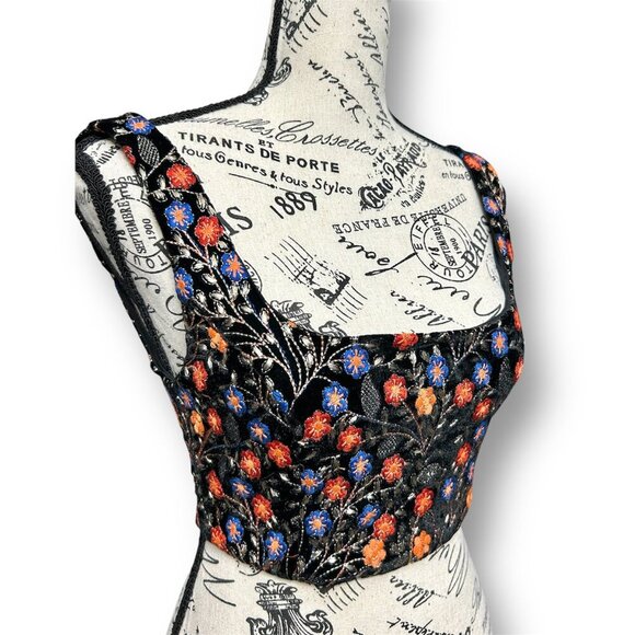 Anthropologie Endless Rose XS Black Velvet Floral Embroidered Top Whimsigoth NWT - Picture 5 of 11